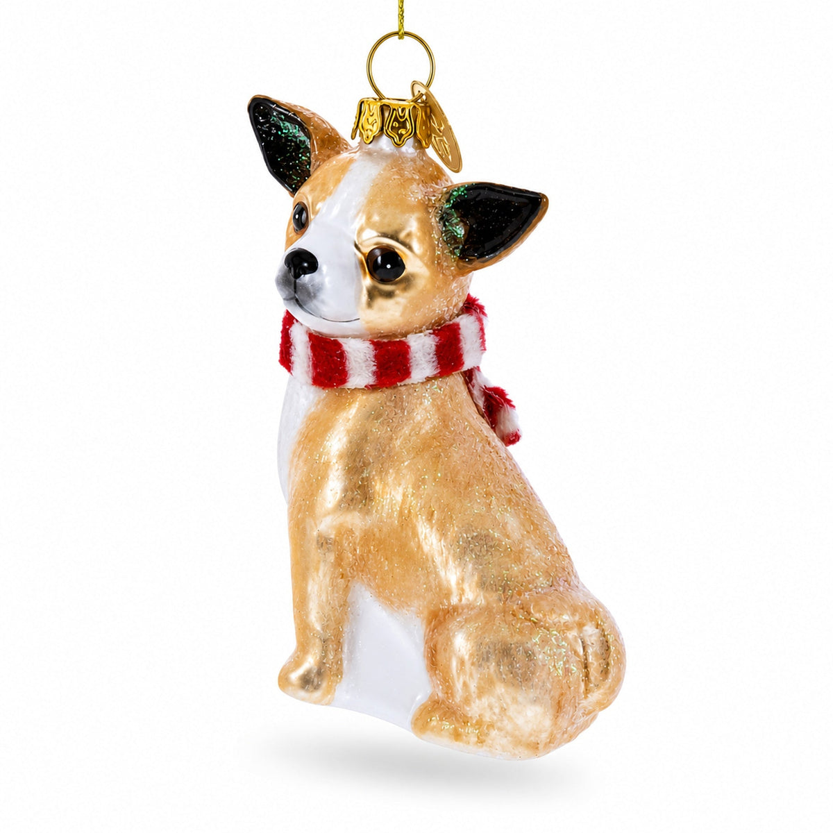 Chihuahua with Striped Scarf Glass Christmas Ornament