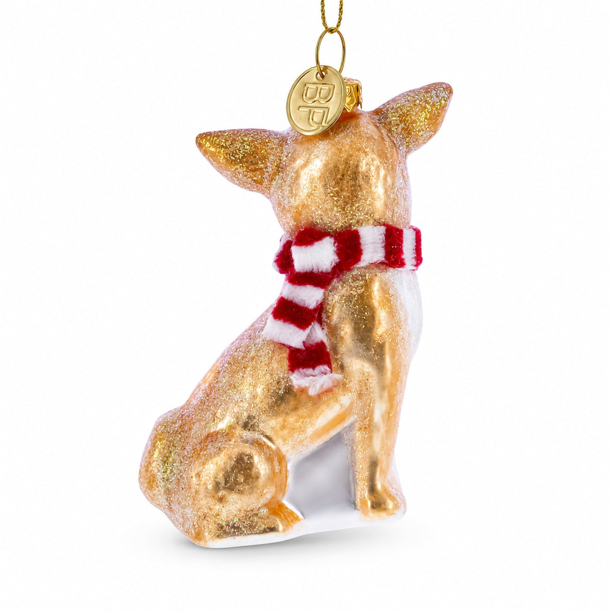 Chihuahua with Striped Scarf Glass Christmas Ornament