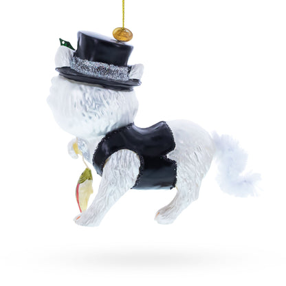 Cat in Black Costume Holding Fish Glass Christmas Ornament