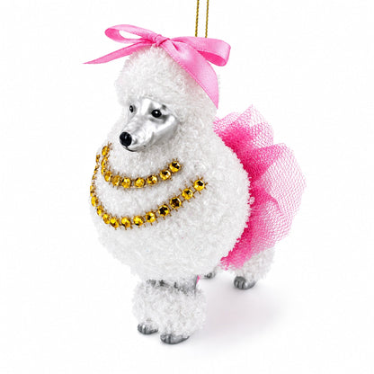 Elegant White Poodle Glass Christmas Ornament