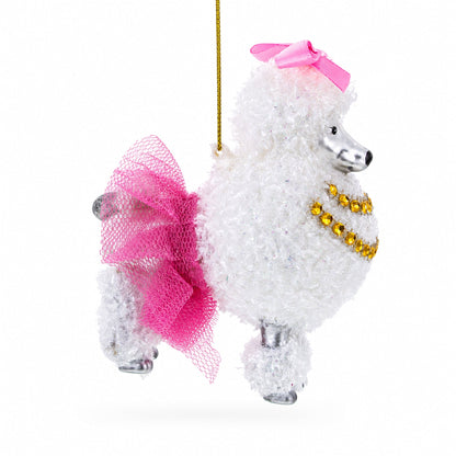 Elegant White Poodle Glass Christmas Ornament