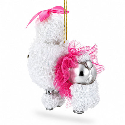 Elegant White Poodle Glass Christmas Ornament
