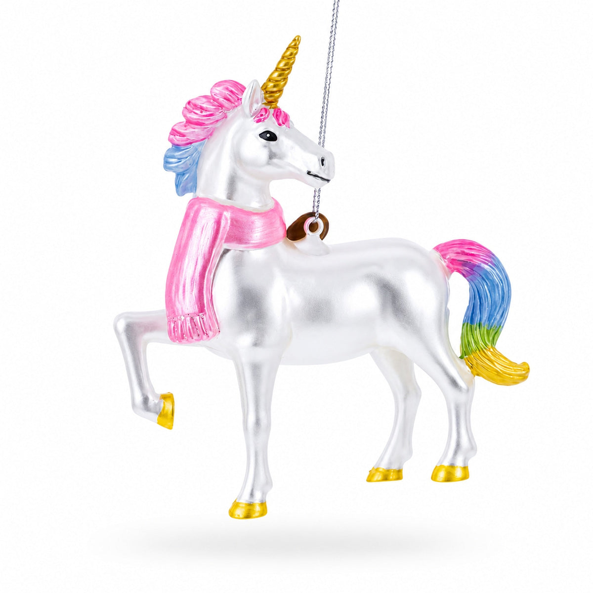 Rainbow Unicorn Glass Christmas Ornament