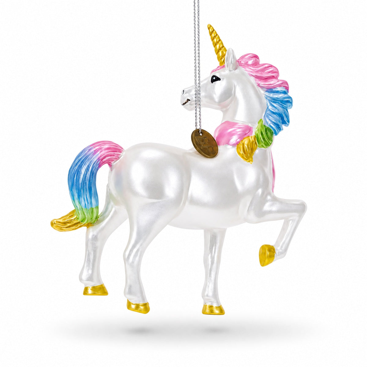 Rainbow Unicorn Glass Christmas Ornament