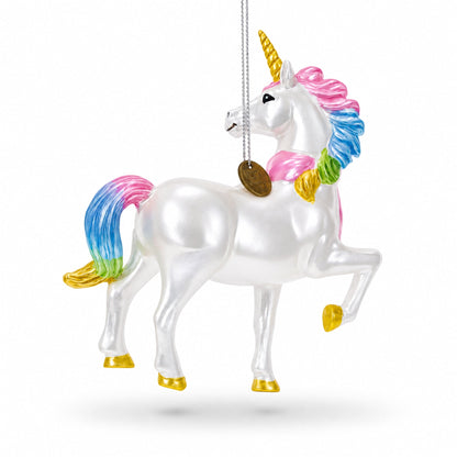 Rainbow Unicorn Glass Christmas Ornament
