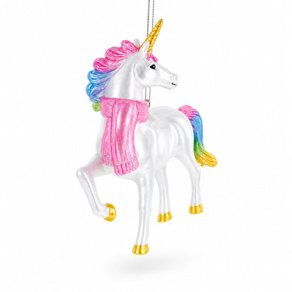 Rainbow Unicorn Glass Christmas Ornament