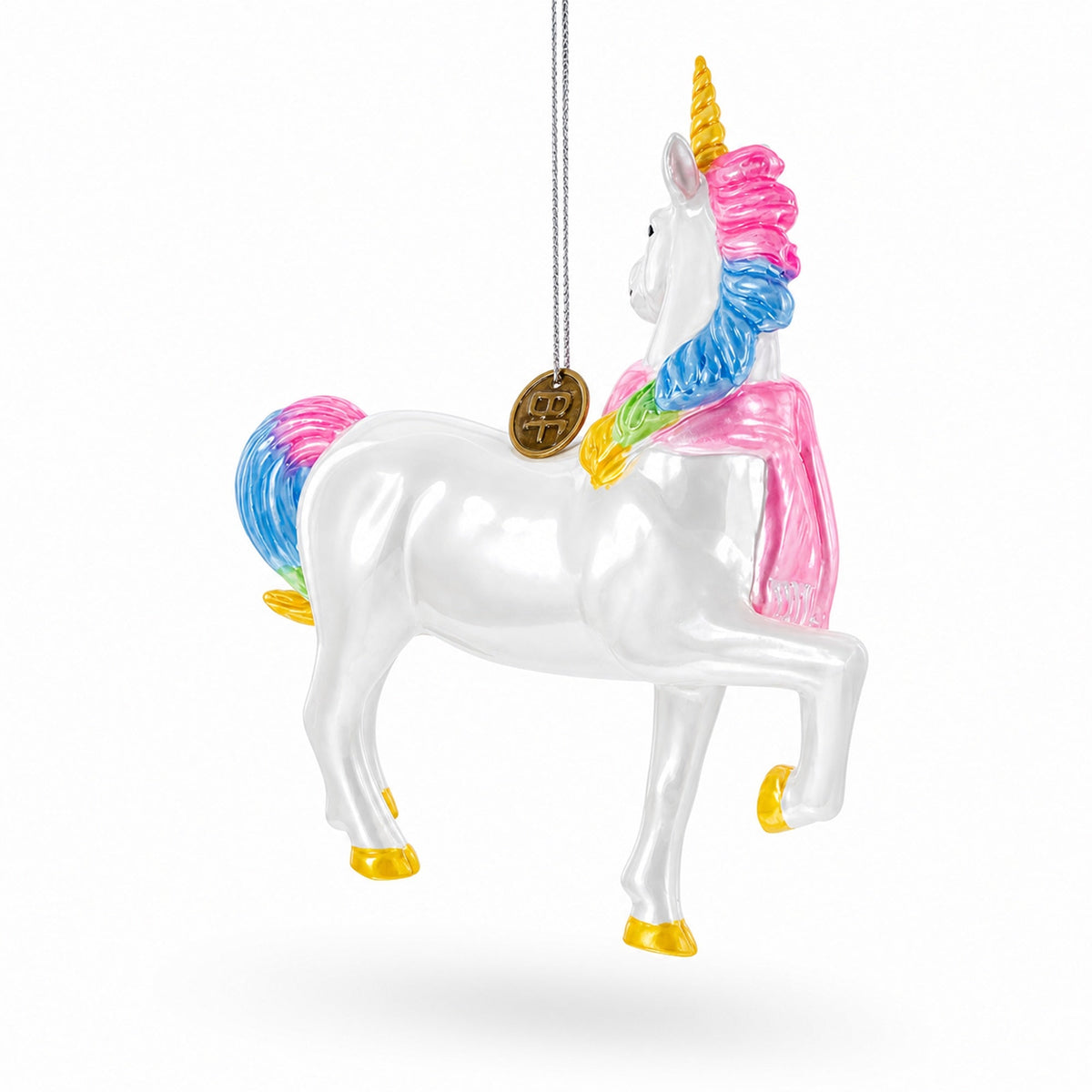 Rainbow Unicorn Glass Christmas Ornament