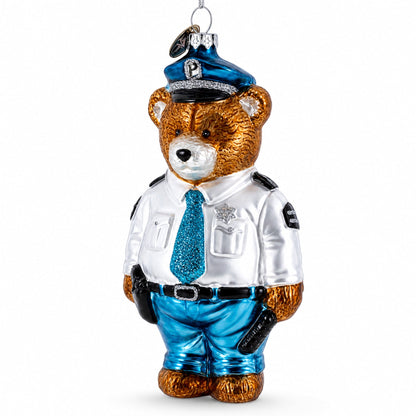 Police Bear Glass Christmas Ornament