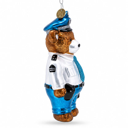 Police Bear Glass Christmas Ornament