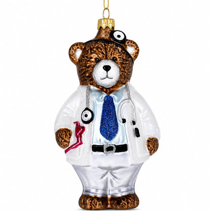 Doctor Bear Glass Christmas Ornament