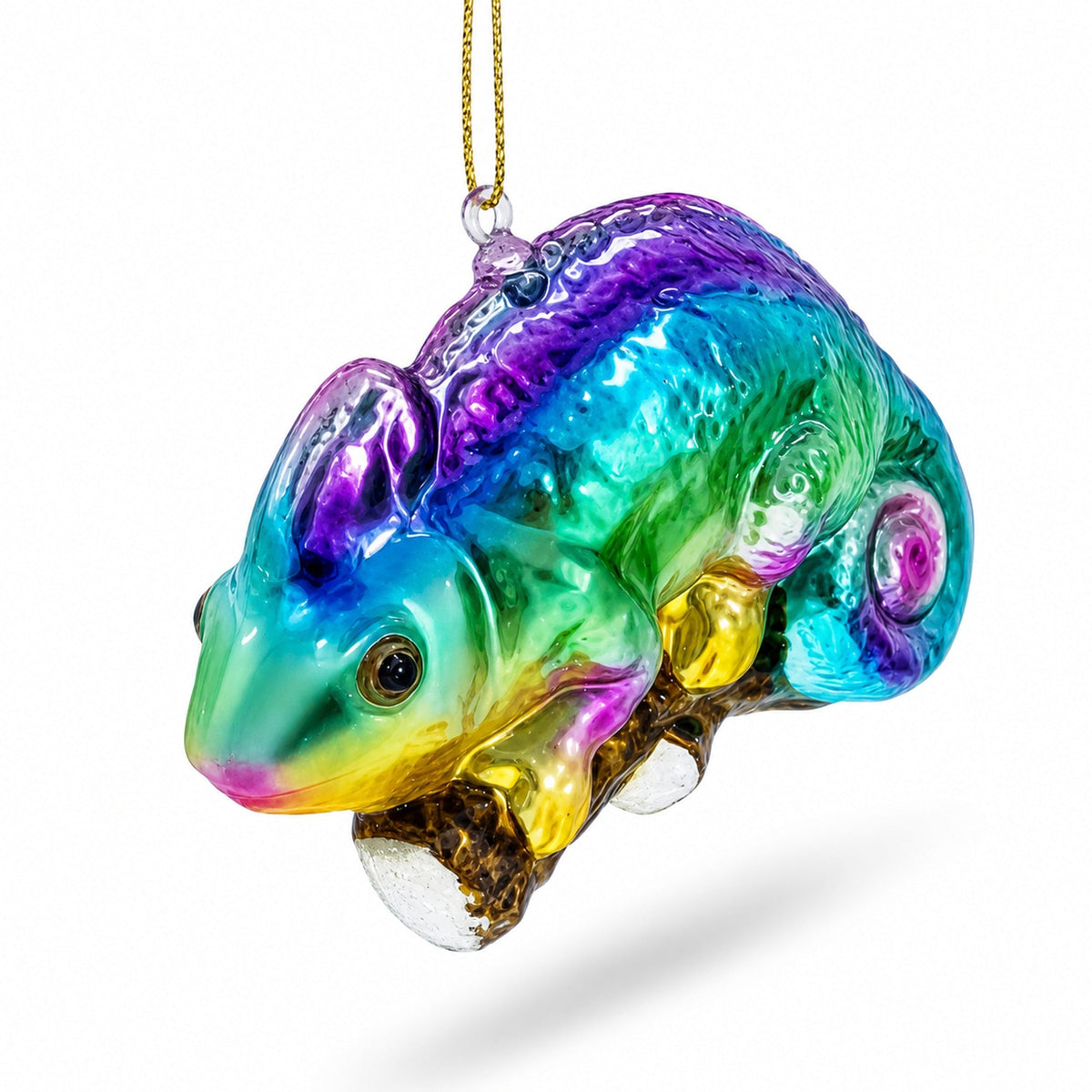Rainbow Chameleon Glass Christmas Ornament