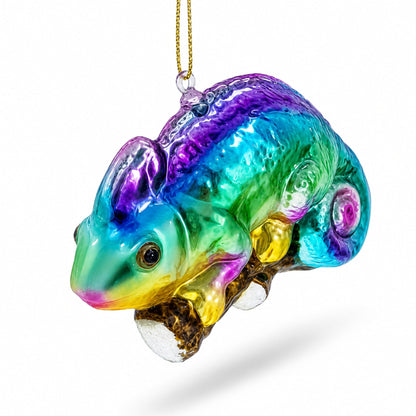 Rainbow Chameleon Glass Christmas Ornament