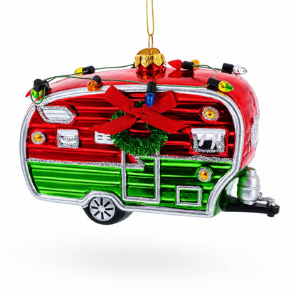 Camper Trailer with Lights Glass Christmas Ornament