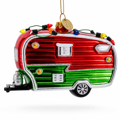Camper Trailer with Lights Glass Christmas Ornament