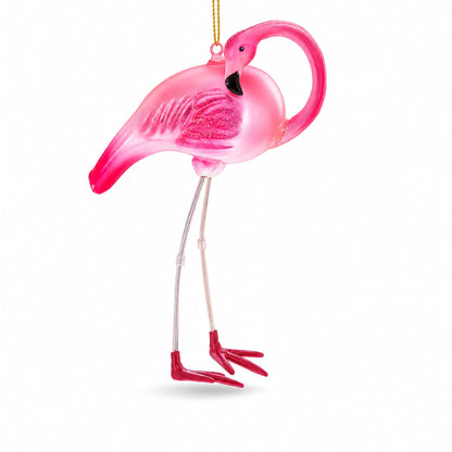 Pink Flamingo Glass Christmas Ornament