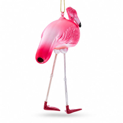 Pink Flamingo Glass Christmas Ornament