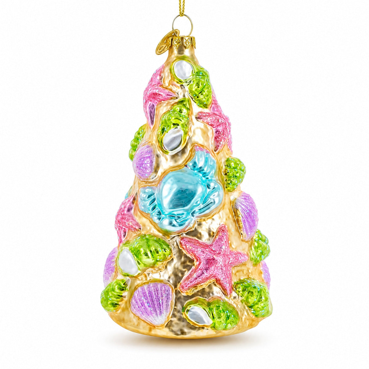 Seashell Christmas Tree Glass Ornament