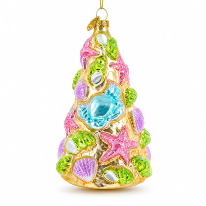 Seashell Christmas Tree Glass Ornament