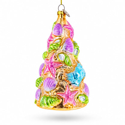 Seashell Christmas Tree Glass Ornament