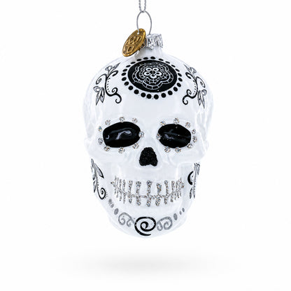 Day of the Dead Sugar Calavera Skull Glass Christmas Ornament
