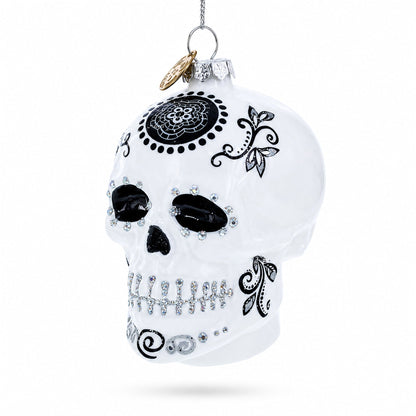 Day of the Dead Sugar Calavera Skull Glass Christmas Ornament