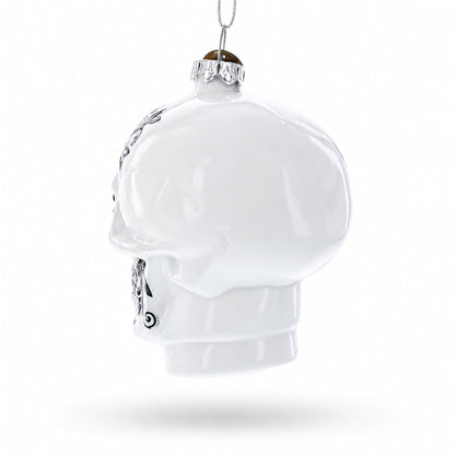 Day of the Dead Sugar Calavera Skull Glass Christmas Ornament