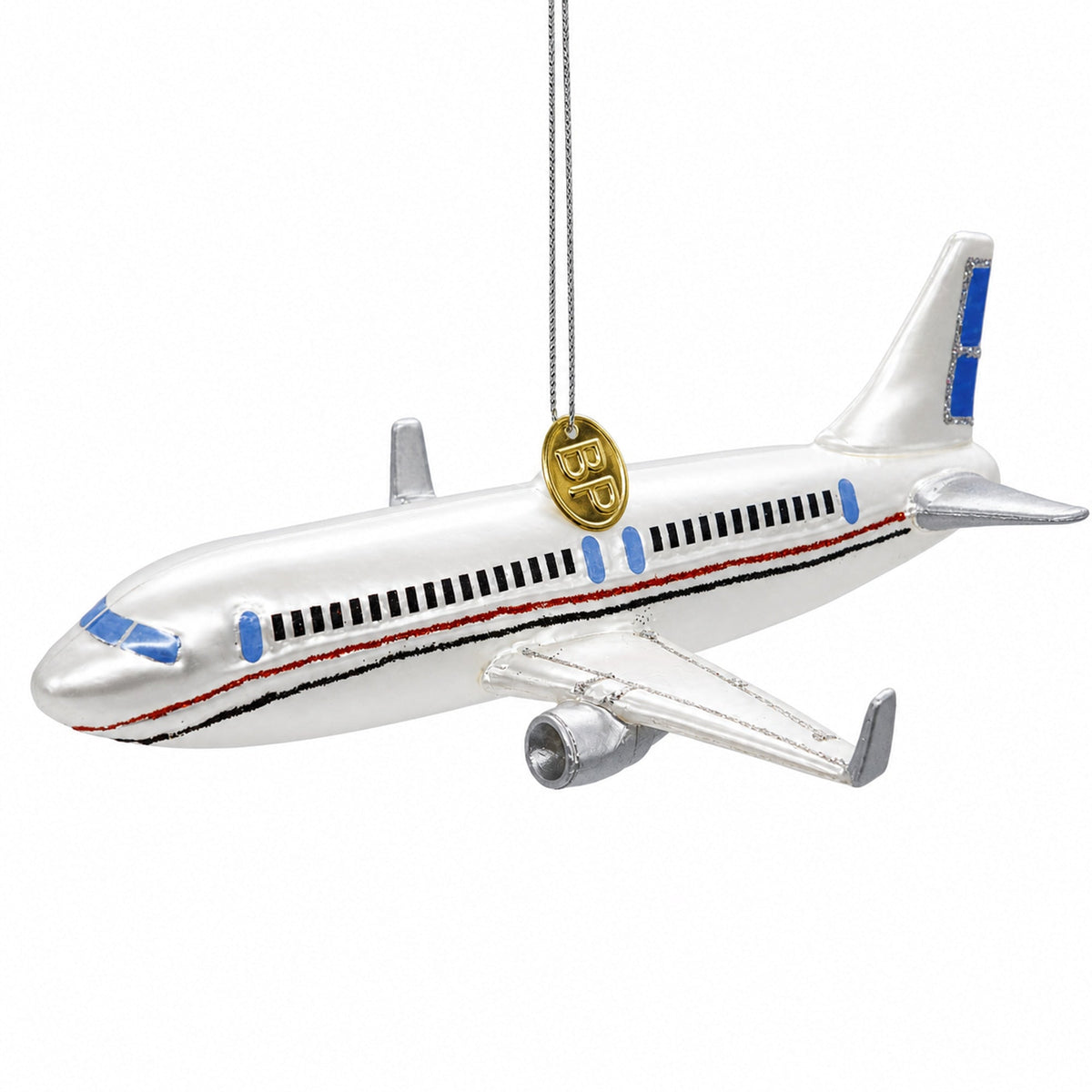 Passenger Jet Airplane Glass Christmas Ornament