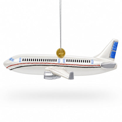 Passenger Jet Airplane Glass Christmas Ornament