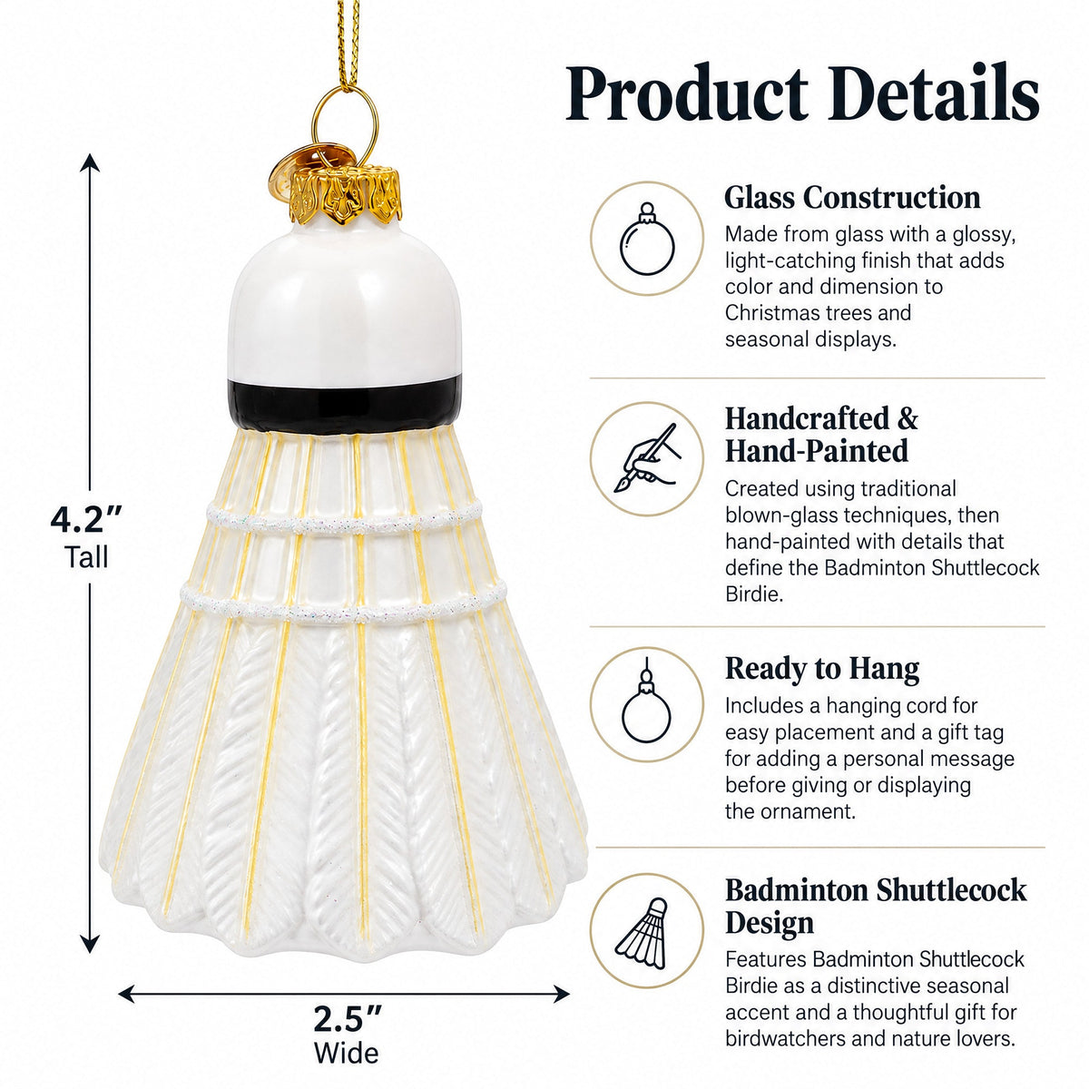 Badminton Shuttlecock Birdie Glass Christmas Ornament