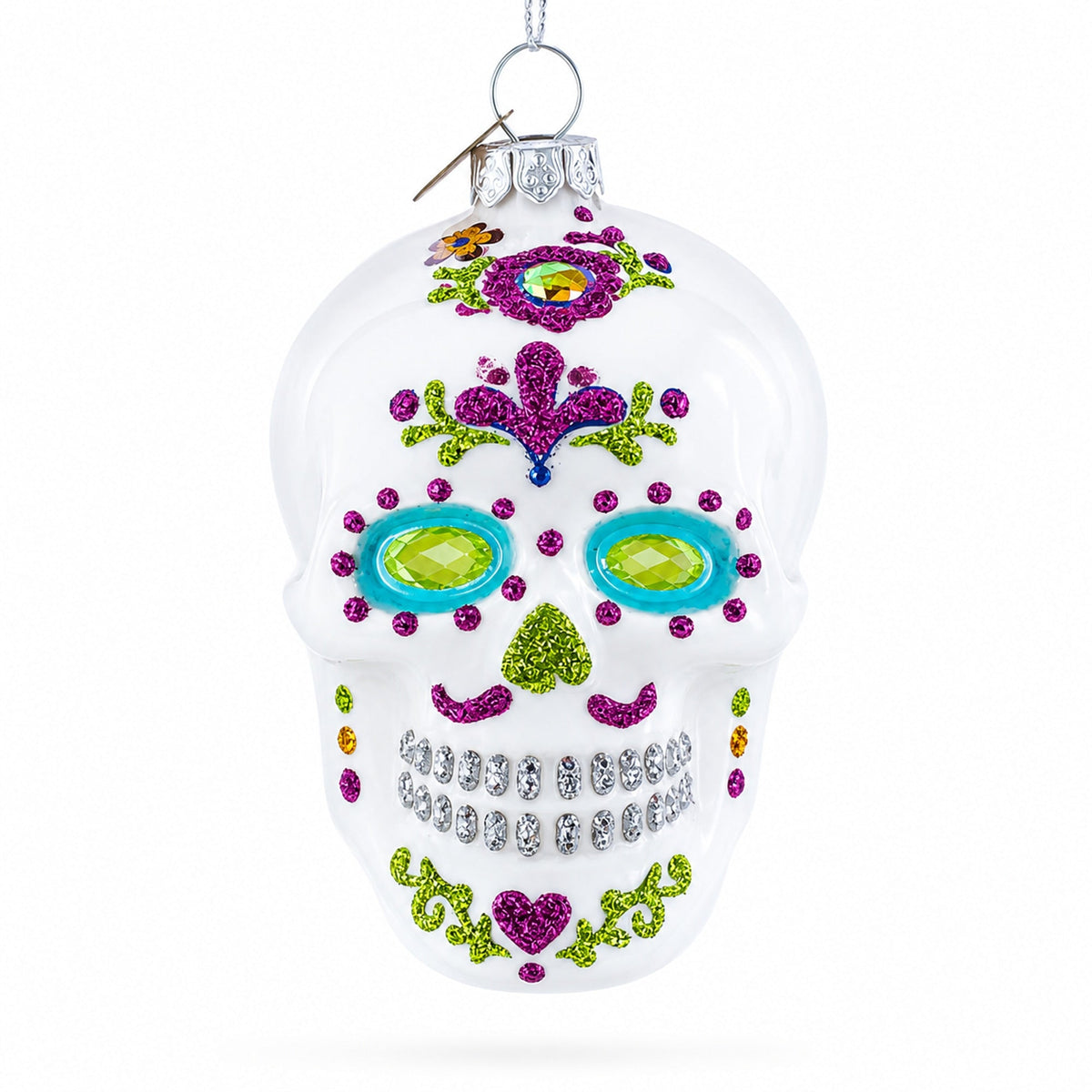 White Skull Glass Christmas Ornament