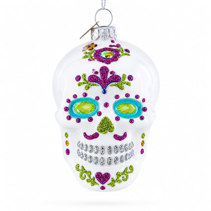 White Skull Glass Christmas Ornament
