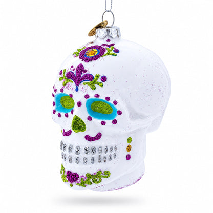 White Skull Glass Christmas Ornament