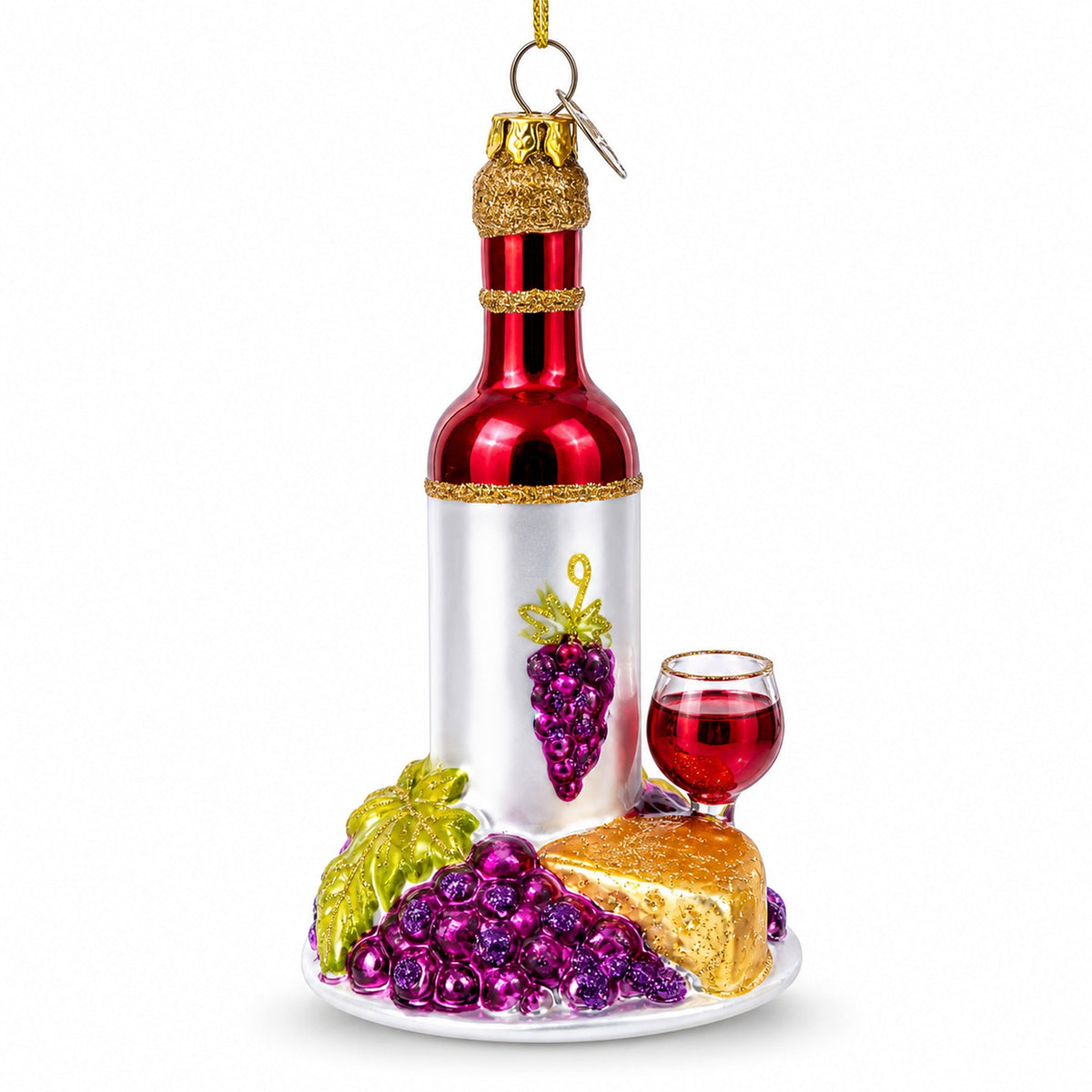 Red Wine with Snacks Glass Christmas Ornament