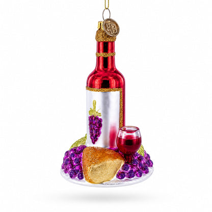 Red Wine with Snacks Glass Christmas Ornament