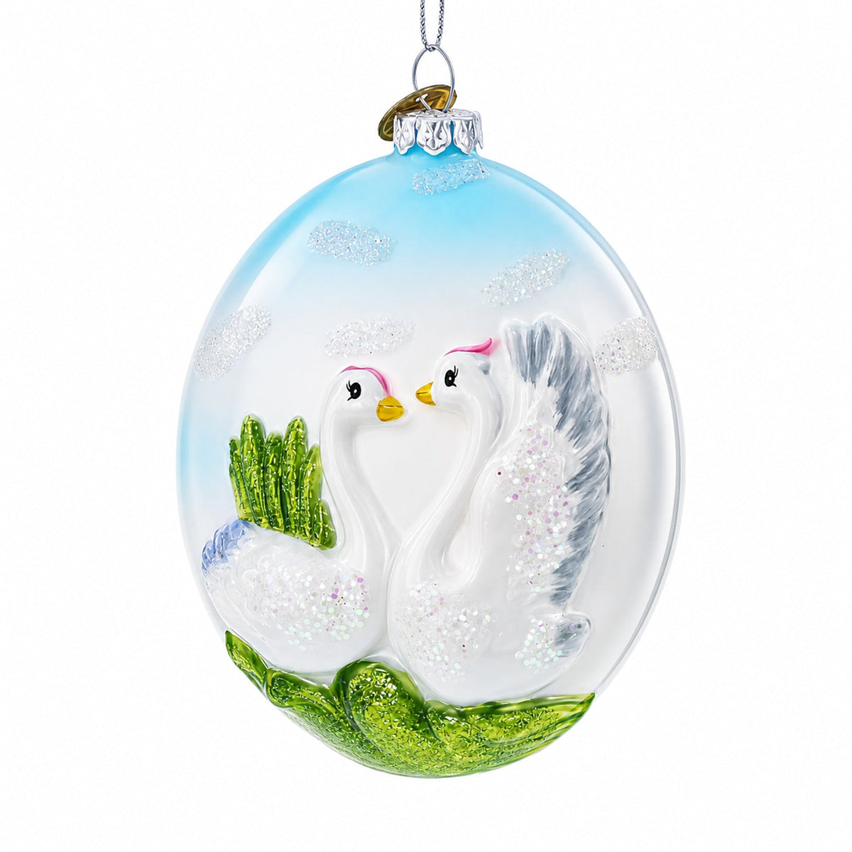 Loving Swans Couple Glass Christmas Ornament