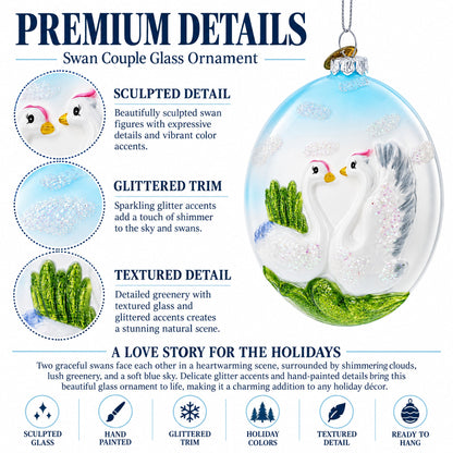 Loving Swans Couple Glass Christmas Ornament