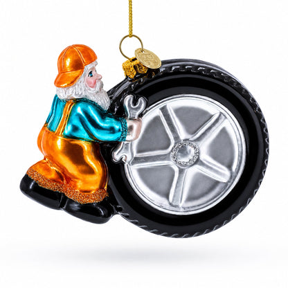 Tire Repair Mechanic Glass Christmas Ornament