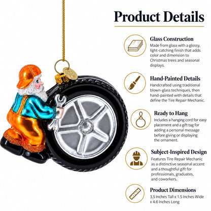Tire Repair Mechanic Glass Christmas Ornament