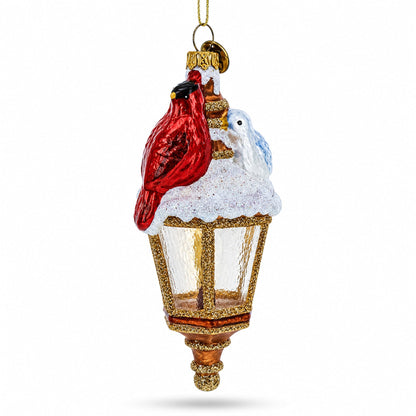 Red Cardinal Perched on Lantern Glass Christmas Ornament