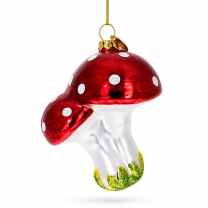Red Mushrooms Glass Christmas Ornament
