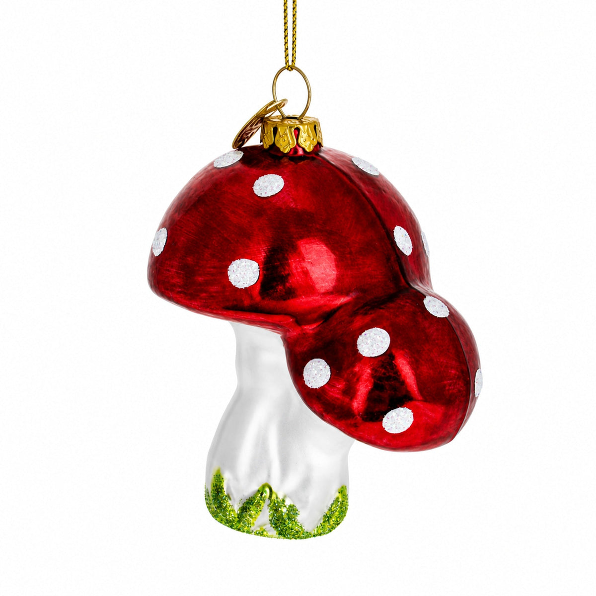 Red Mushrooms Glass Christmas Ornament