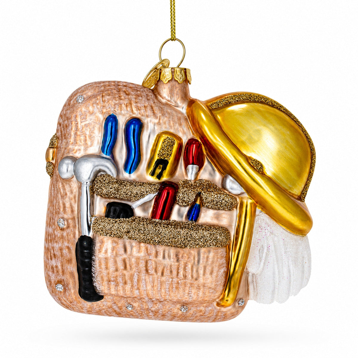 Construction Worker Toolbox Glass Christmas Ornament