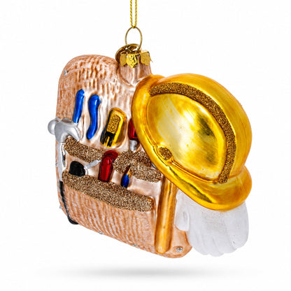 Construction Worker Toolbox Glass Christmas Ornament