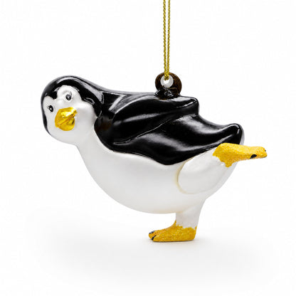 Penguin Skating Glass Christmas Ornament