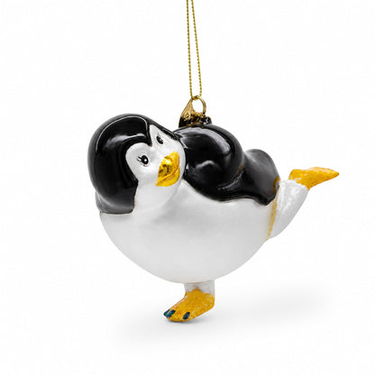 Penguin Skating Glass Christmas Ornament