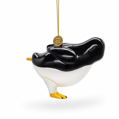 Penguin Skating Glass Christmas Ornament