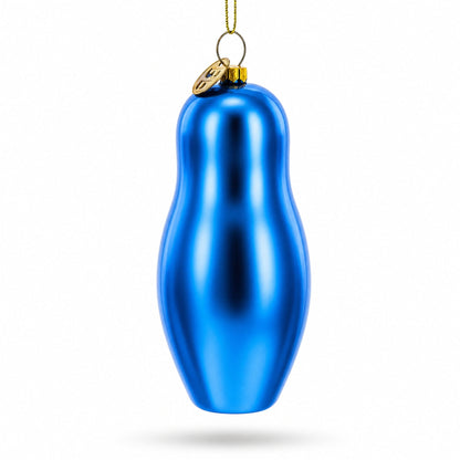 Blue Doll with Flower Glass Christmas Ornament