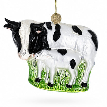 Cow with Calf Glass Christmas Ornament