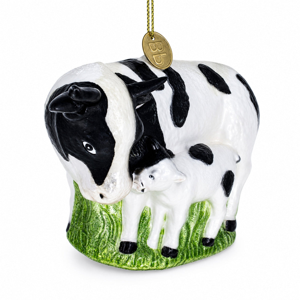 Cow with Calf Glass Christmas Ornament