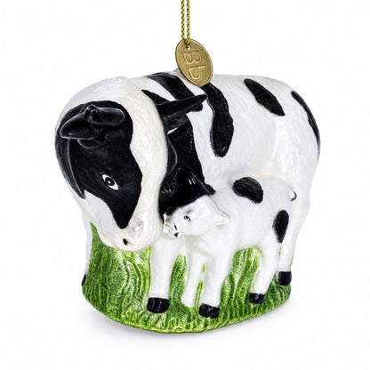 Cow with Calf Glass Christmas Ornament